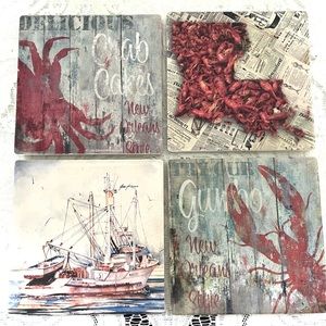 New Orleans Louisiana THIRSTYSTONE Coaster Set x 4 Coasters Crawfish Gumbo Crab